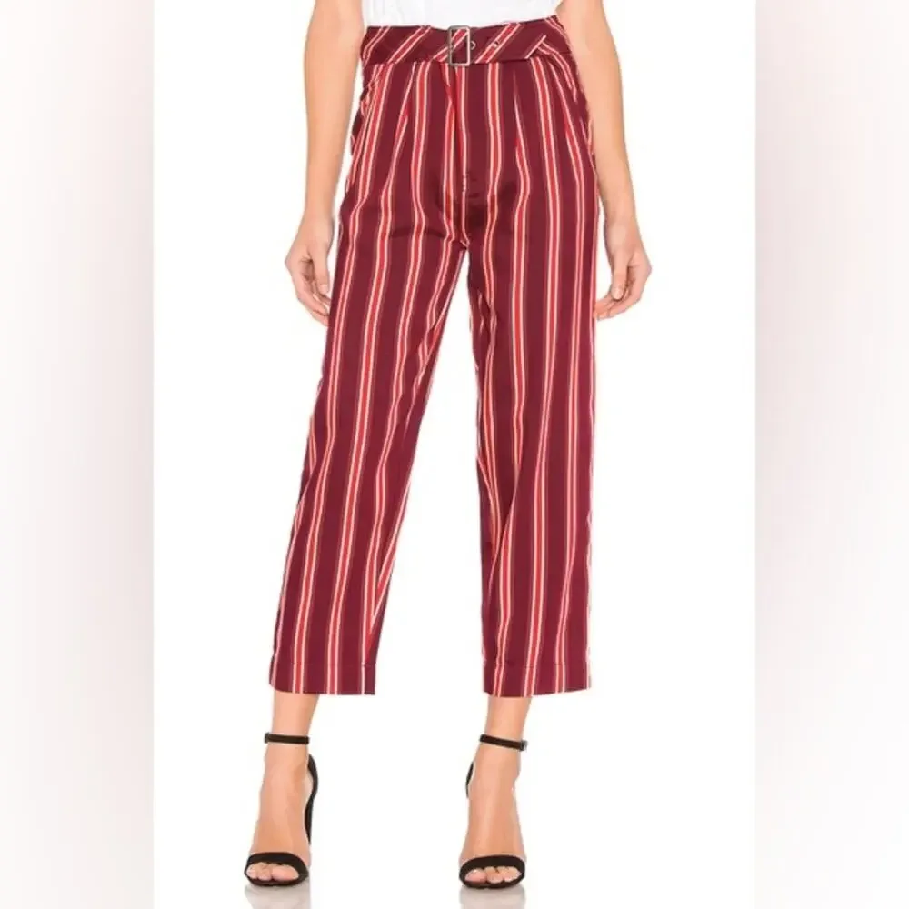 Free People Seemed Like Stripe Belted Crop Pant in Burgundy/Red Sz 2 Office Boho